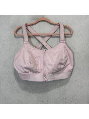 Shefit Sports Bra Womens 4Luxe Pink Zip Front Crossback High Impact Support